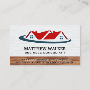 Red Roof Top Home Logo Wood Trim Business Card