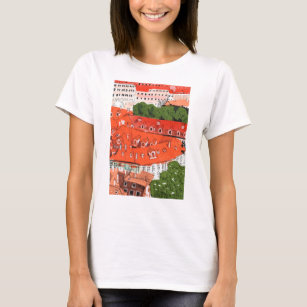 Red Roofs Prague Czech Cityscape Paper Collage Art T-Shirt