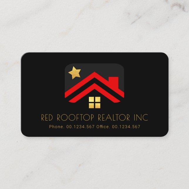 Red Rooftop Gold Star Window Realty Business Card (Front)