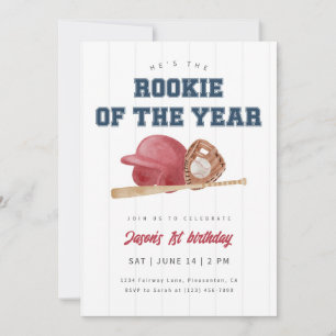 Red Rookie of the Year Baseball First Birthday Invitation
