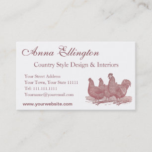 Red Rooster and Hens Plymouth Rock Chickens Farm Business Card