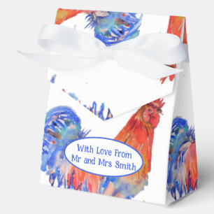 Red Rooster Chicken Blue Watercolor Wedding Favor Box