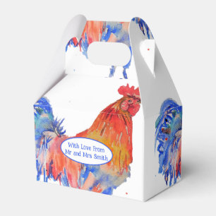 Red Rooster Chicken Blue Watercolor Wedding Favor Box