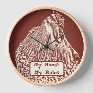 Red Rooster Chicken Boss Mom Dad Rustic Hen Bar Clock