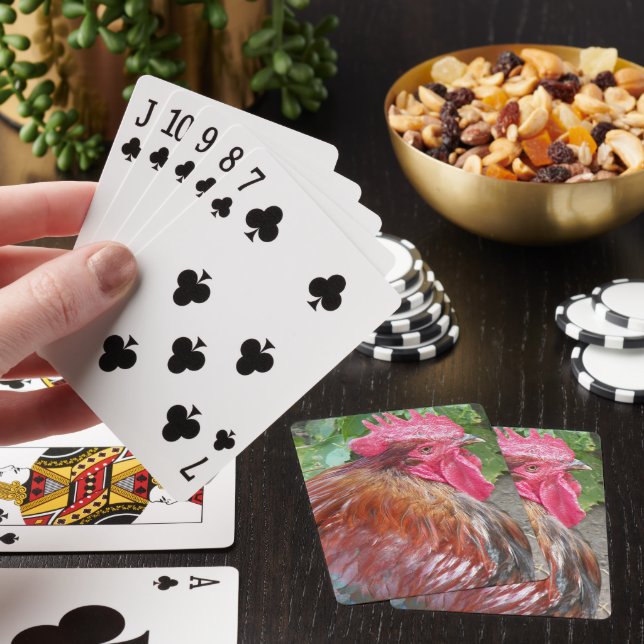 Red Rooster Chicken Photo Playing Cards (In Situ)
