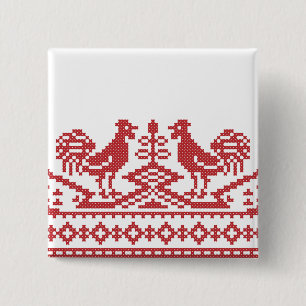 Red Rooster cross-stitch 2 Inch Square Button