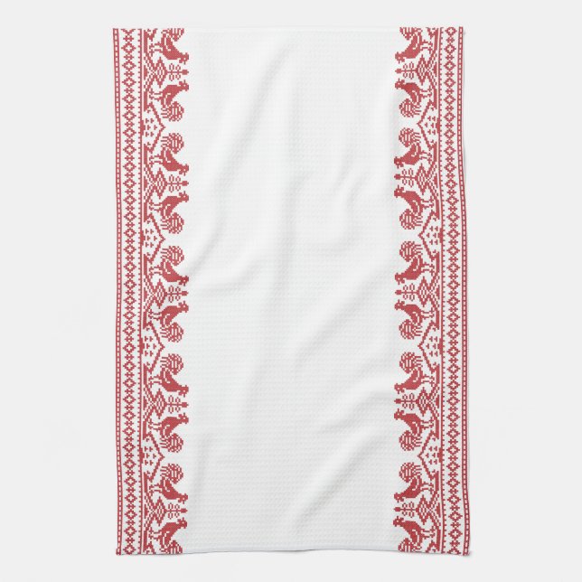 Red Rooster cross-stitch Kitchen Towel (Vertical)