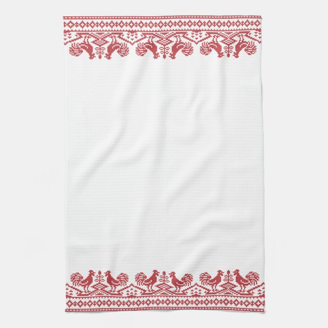 Red Rooster cross-stitch Kitchen Towel (Vertical)
