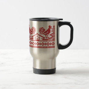 Red Rooster cross-stitch Travel Mug