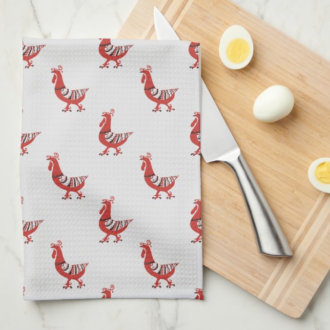 Red Rooster Farm Barn Animals Pattern Dishtowels Kitchen Towel (Quarter Fold)