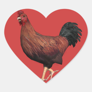 Red Rooster Heart Sticker