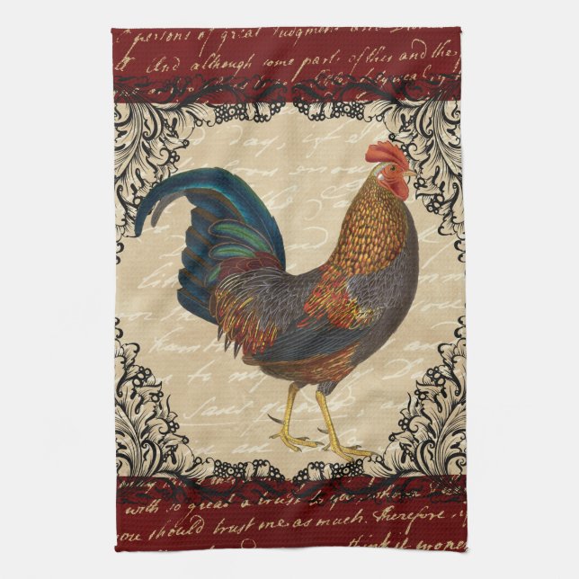 Red Rooster Vintage Kitchen Towel (Vertical)