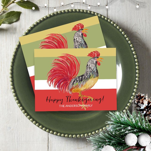 Red Rooster Watercolor Illustratin Holiday Postcard (Creator Uploaded)