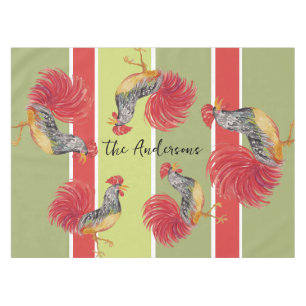 Red Rooster Watercolor Illustratin Tablecloth
