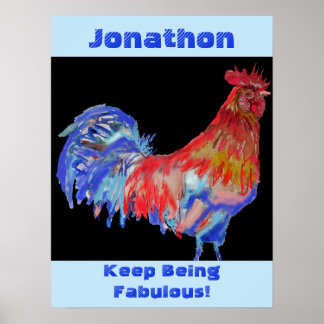 Red Rooster Watercolor Mans Name Birthday Postcard Poster