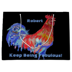 Red Rooster Watercolor Mans Name Gift Present Bag