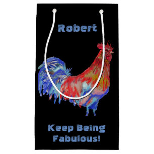 Red Rooster Watercolor Mans Name Gift Present Bag