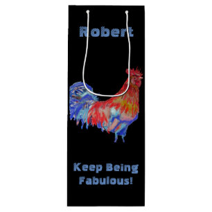 Red Rooster Watercolor Mans Name Gift Present Wine Bag