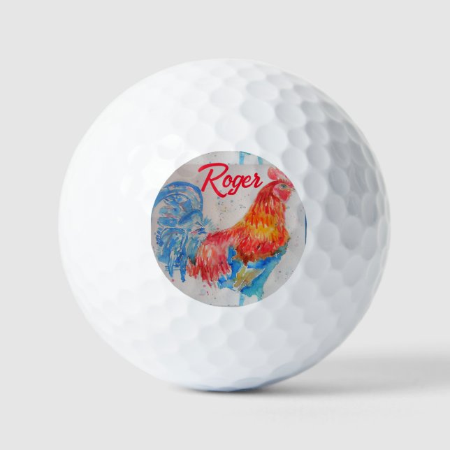Red Rooster Watercolor Painting Art Chicken Golf Balls (Front)