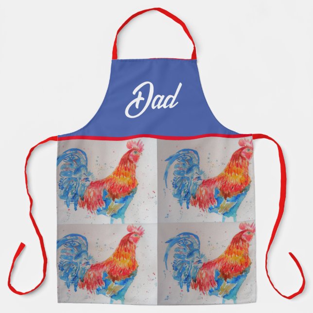 Red Rooster Watercolor Painting Fathers Day Dad Apron (Front)
