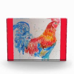 Red Rooster Watercolor Painting Fathers Day Dad Photo Block