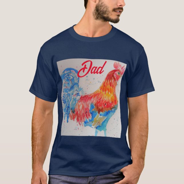 Red Rooster Watercolor Painting Fathers Day Dad T-Shirt (Front)