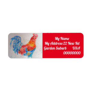 Red Rooster Watercolour Return Address Labels