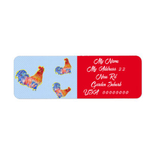 Red Rooster Watercolour Return Address Labels