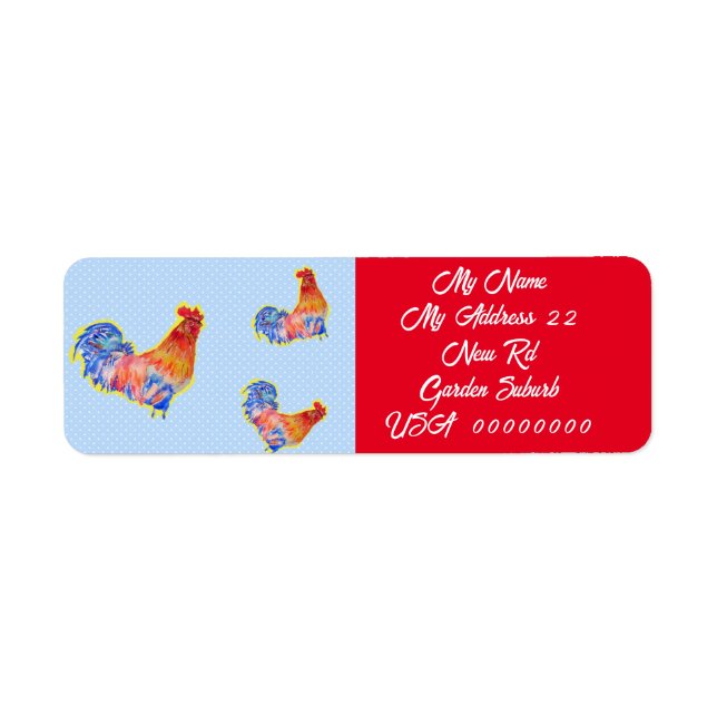 Red Rooster Watercolour Return Address Labels (Front)