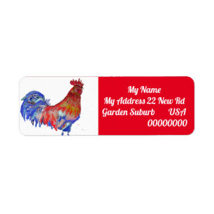 Red Rooster Watercolour Return Address Labels