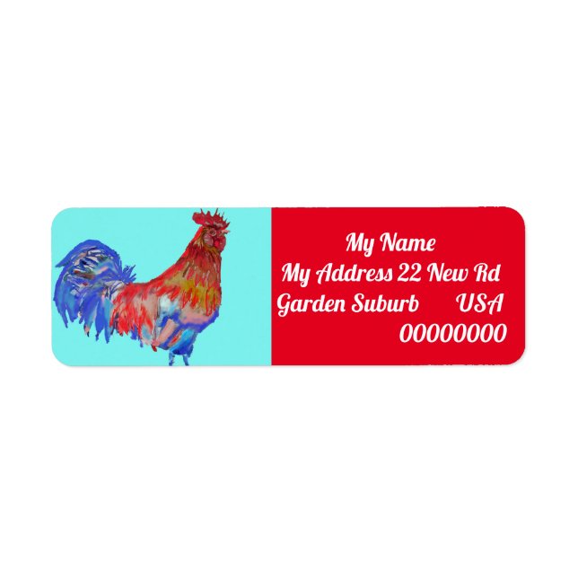 Red Rooster Watercolour Return Address Labels (Front)
