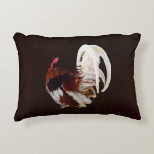Red Rooster With White Tail Feathers Accent Pillow