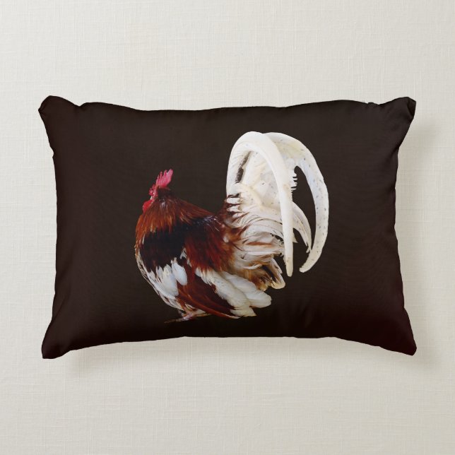 Red Rooster With White Tail Feathers Accent Pillow (Front)