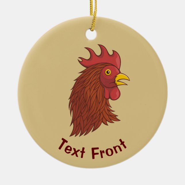 Red Rooster's Head Ceramic Ornament (Front)