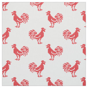 Red Roosters seamless pattern Fabric