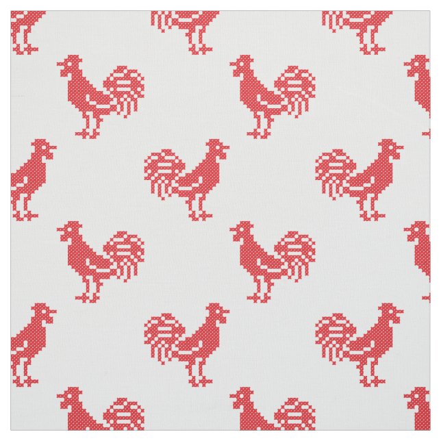 Red Roosters seamless pattern Fabric (Swatch)