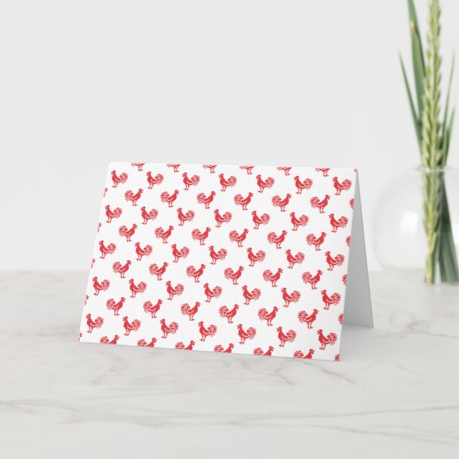 Red Roosters seamless pattern Holiday Card (Front)