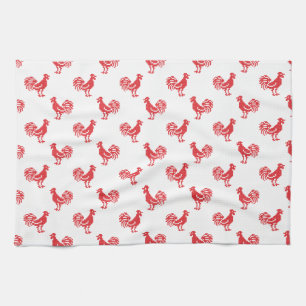 Red Roosters seamless pattern Kitchen Towel