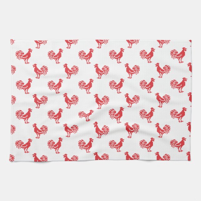 Red Roosters seamless pattern Kitchen Towel (Horizontal)