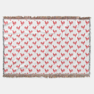 Red Roosters seamless pattern Throw Blanket