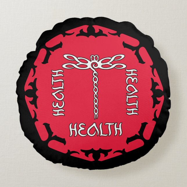 Red Root Chakra "Health" Dragonfly Design Round Pillow (Front)