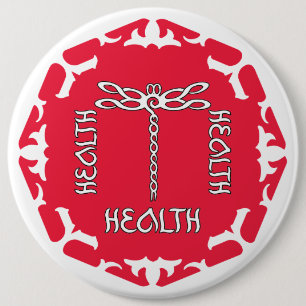 Red Root Chakra "Health" Dragonfly White BG 6 Inch Round Button