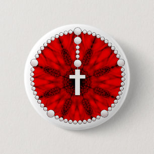 Red Rosary Dream Catcher 2 Inch Round Button