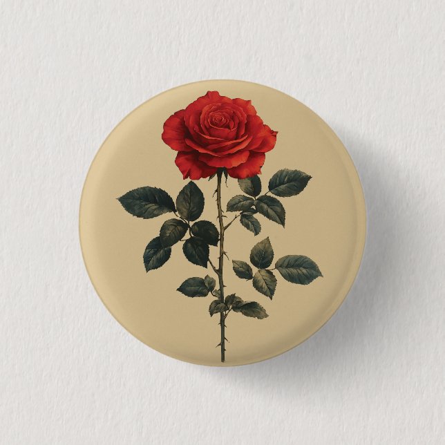 Red Rose 1 Inch Round Button (Front)