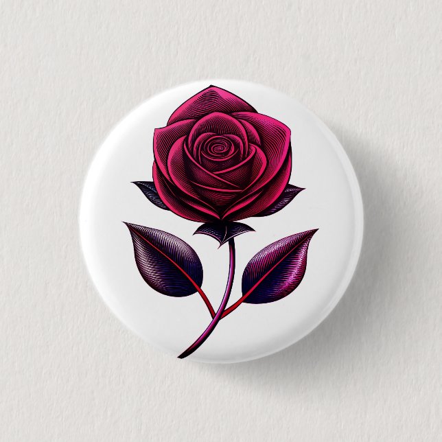red rose 1 inch round button (Front)