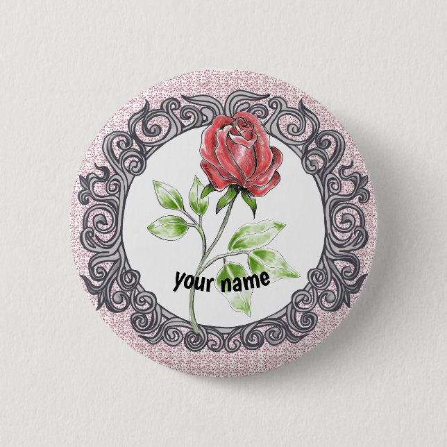 Red rose   2 inch round button (Front)
