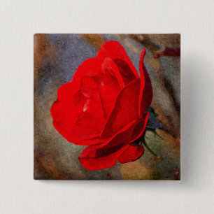 Red Rose 2 Inch Square Button