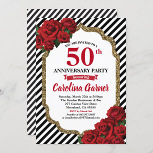 Red rose 50th anniversary party invitation wedding