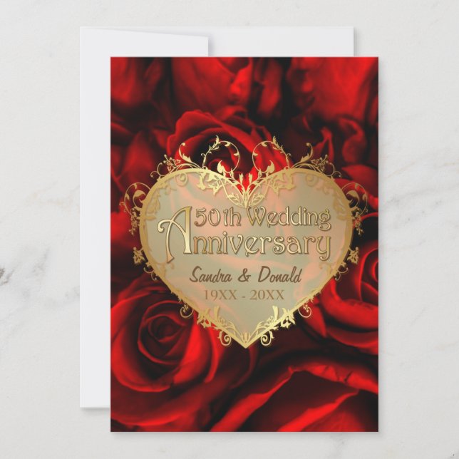 Red Rose 50th Wedding Anniversary Invitation (Front)