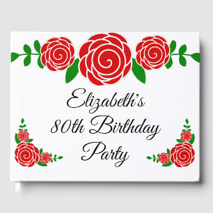 Red Rose 80th Birthday Party Guest Book